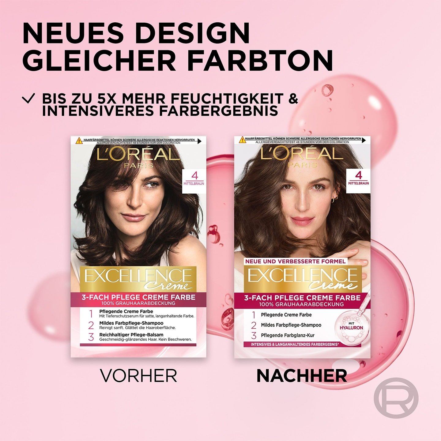 Neues Produktdesign der Excellence Creme im Vorher/Nachher-Vergleich